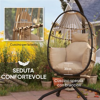Outsunny Αιωρούμενη Καρέκλα Αυγού με Ρυθμιζόμενο Γάντζο, 2 Μαξιλάρι...