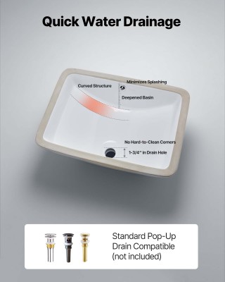 VEVOR Ορθογώνιος Λευκός Κεραμικός Νιπτήρας Υποκαθήμενος με Οπή Υπερ... VEVOR Ορθογώνιος Λευκός Κεραμικός Νιπτήρας Υποκαθήμενος με Οπή Υπερ...