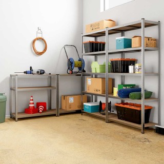 BAKAJI  2x Ράφι Μεταλλικό Γαλβανισμένο 5 Ράφια MDF Ραφιέρα Βαρέως Τ...