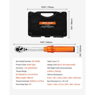 VEVOR Σετ Καστάνιας Ροπής 1/4 20-240 lbf-in/2.3-27.1 N.m Πορτοκαλί ...