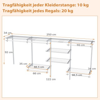 Costway Επεκτάσιμο Λευκό DIY Ανοιχτό Κρεμαστό Σύστημα Ρούχων 122-24...