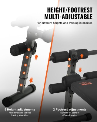 VEVOR Πτυσσόμενος Πάγκος Κοιλιακών με Ρυθμιζόμενο Ύψος και Foot Hoo...