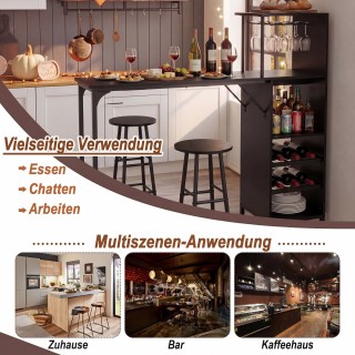 Costway Σετ τραπεζιού μπαρ με 2 σκαμπό για 2 άτομα, με πλαϊνό ράφι ...