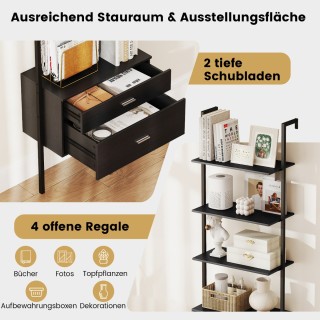 Costway Επιτοίχιο Μαύρο Μεταλλικό Ραφιέρα 6 Επιπέδων με 2 Συρτάρια ...