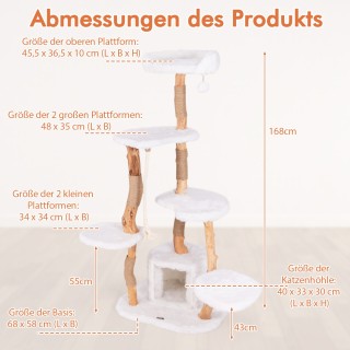 Costway 168 εκ. Ξύλινος Γατόδεντρο με Πλατφόρμες, Κρυψώνα & Στήλες ...