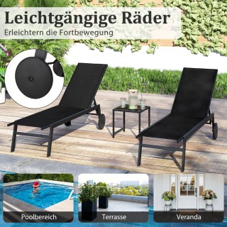 Costway Ξαπλώστρα Κήπου με Ρόδες & Πλαϊνό Τραπεζάκι, Ρυθμιζόμενη Πλ...