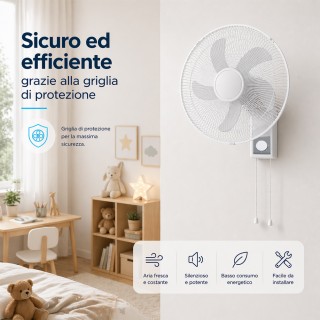 BAKAJI Επιτοίχιος Ανεμιστήρας 43cm Λευκός, Αθόρυβος με 3 Ταχύτητες ...