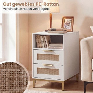 Costway Λευκός Πλαϊνός Τραπέζι με Σταθμό Φόρτισης & 2 Συρτάρια από ...