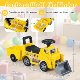 Costway Κίτρινος Παιδικός Εκσκαφέας με Κάθισμα, Αποσπώμενο Ρυμουλκο...