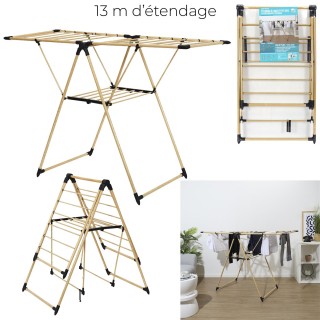 Πτυσσόμενη Απλώστρα Ρούχων 13m με Εφέ Ξύλου 155 x 99 x 61 cm - Ξύλο...