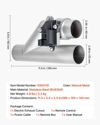 VEVOR Ηλεκτρική Εξάτμιση Cutout 63.5 mm με Τηλεχειριστήριο για Αυτο...