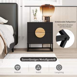 Costway Μοντέρνο Μαύρο Κομοδίνο 48 x 40 x 56 εκ. με 2 Συρτάρια και ...