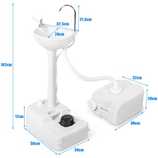 Costway Φορητός Νιπτήρας Κατασκήνωσης με Δεξαμενή Νερού 17L, Ρόδες,...