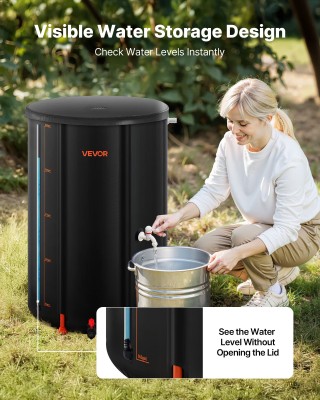 VEVOR  Πτυσσόμενη Δεξαμενή Συλλογής Βρόχινου Νερού, 250L, Μαύρη PVC...