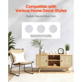 VEVOR Αυτοκόλλητη Ταπετσαρία Λευκή Ξύλινη Υφή 45cm x 10m Αδιάβροχη ...