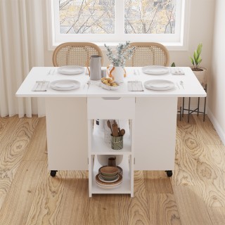 Shally Dogan Πτυσσόμενο Τραπέζι Φαγητού Λευκό 120x77x75cm με 2 Ρόδε...