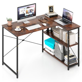 Costway Γραφείο Υπολογιστή σε Σχήμα L με Ρυθμιζόμενο Ράφι Ρουστίκ Κ...