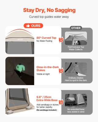 VEVOR Πτυσσόμενη Σκηνή Οθόνης 4-6 Ατόμων με Προέκταση Αίθριου, Beig...