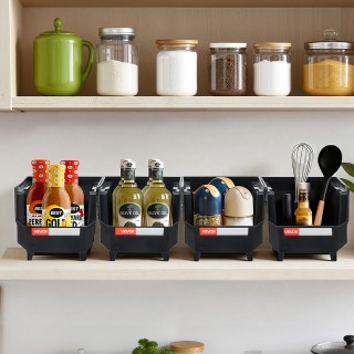 VEVOR Σετ 8 Μαύροι Πλαστικοί Στοιβαζόμενοι Κάδοι Αποθήκευσης με Μπρ...