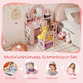 Costway Παιδικό Σετ Τραπέζι Μακιγιάζ με Καρέκλα, Καθρέφτη & Φωτισμό...