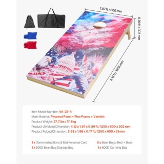 VEVOR Φορητό Σετ Κορνχόλ 4x2ft Ξύλινη Πλατφόρμα με 8 Σακουλάκια HWD...