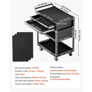 VEVOR Πολυλειτουργικό Καρότσι Εργαλείων με Ρόδες και Συρτάρι DGNGJC... VEVOR Πολυλειτουργικό Καρότσι Εργαλείων με Ρόδες και Συρτάρι DGNGJC...