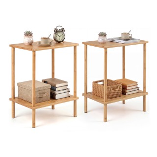 Costway Σετ 2 Ορθογώνια Βοηθητικά Τραπεζάκια 2 Επιπέδων από Μπαμπού...