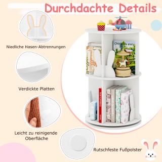 Costway Παιδική Περιστρεφόμενη Βιβλιοθήκη Λευκή με Χωρίσματα Λαγουδ...