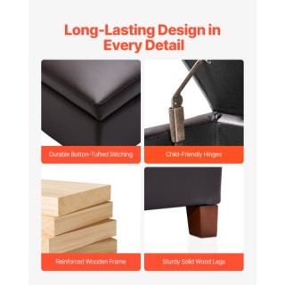 VEVOR 28 Τετράγωνο Δερμάτινο Οθωμανικό Τραπεζάκι με Αποθηκευτικό Χώ...