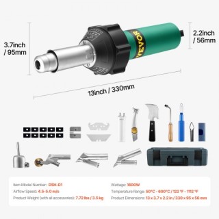 VEVOR  Πλαστικό Συγκολλητικό Θερμού Αέρα 1600W με 14 Αξεσουάρ  PVCB...