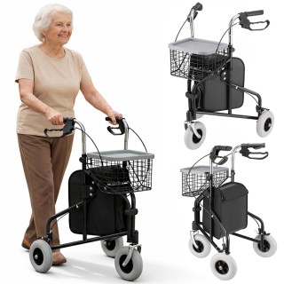 BAKAJI Περπατούρα με 3 Ρόδες και Καροτσάκι για Ηλικιωμένους με Αναπ...