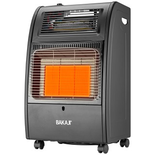 BAKAJI  Φορητή Σόμπα Αερίου 2σε1 σε Μαύρο Μέταλλο Θερμοσόμπα Υπέρυθ...