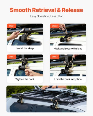 VEVOR Ιμάντες Στερέωσης Ladder Rack, Μαύροι, με Διπλά Άγκιστρα J, 3...