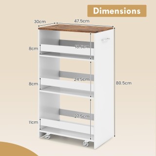 Costway 30cm Πλάτος Τρόλεϊ με Λαβή & Κάγκελα 4 Επιπέδων Λευκό Ράφι ...