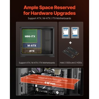 VEVOR Μεσαίο Κουτί Υπολογιστή ATX Διπλού Θαλάμου Χωρίς Ανεμιστήρα D...