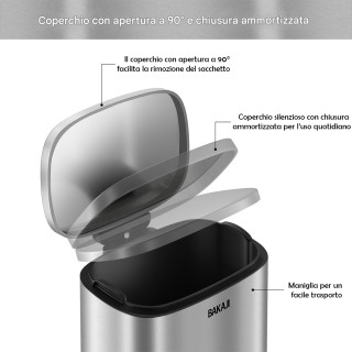 BAKAJI Κάδος Απορριμμάτων  5 λτ με Πεντάλ Inox 21.5 x 20.5 x 30 cm ...