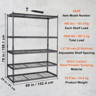 Ράφι Αποθήκευσης VEVOR, 5 Επιπέδων, 2000 lbs, Μεταλλικό, 60x24x78, ... Ράφι Αποθήκευσης VEVOR, 5 Επιπέδων, 2000 lbs, Μεταλλικό, 60x24x78, ...