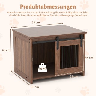 Costway Καφέ Κλουβί Σκύλων από Μέταλλο και Ξύλο με Συρόμενη Πόρτα P...