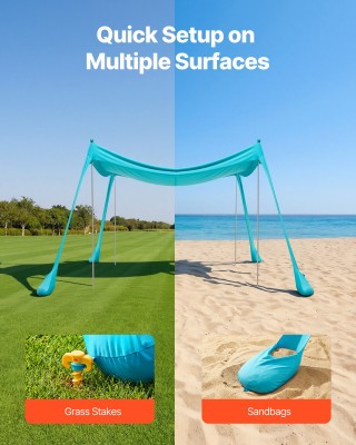 VEVOR Παραλία Σκηνή Αντηλιακή Προστασία UPF50+, 2μ Ύψος, 3x3μ, Εύκο...