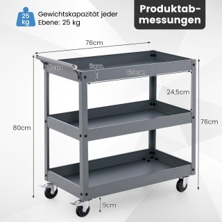 Costway Γκρι Μεταλλικό Τρόλεϊ 3 Επιπέδων με Εργονομική Λαβή TH10075GR Costway Γκρι Μεταλλικό Τρόλεϊ 3 Επιπέδων με Εργονομική Λαβή TH10075GR