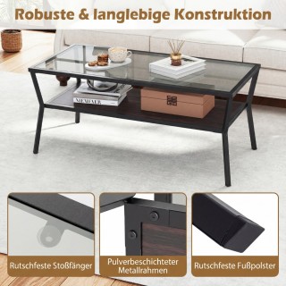 Costway Μοντέρνο Ορθογώνιο Τραπεζάκι Σαλονιού με Επιφάνεια από Σκλη...