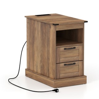 Costway Στενό Κομοδίνο με Σταθμό Φόρτισης, Ανοιχτό Αποθηκευτικό Χώρ...