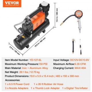 VEVOR  Φορητός Αεροσυμπιεστής 6L 6.35CFM 150PSI ZXLTCQJDG6CFGIYHHV2