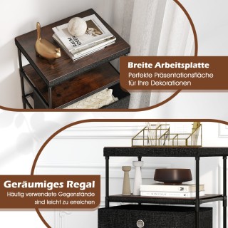 Costway Μαύρη Υφασμάτινη Κομότα με Ξύλινη Επιφάνεια και 3 Συρτάρια ...