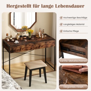 Costway Γραφείο με 2 Συρτάρια, Ρουστίκ Καφέ CB10932CF