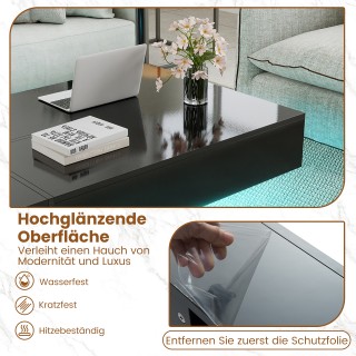 Costway Ορθογώνιο τραπεζάκι σαλονιού υψηλής γυαλάδας με φωτισμό LED...