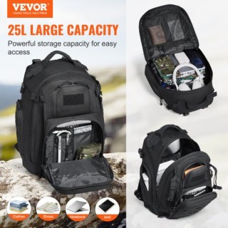 VEVOR  Στρατιωτικό Σακίδιο 25L με Molle & Σφουγγαρένια Επένδυση Μαύ...