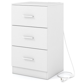 Costway Κομοδίνο με Σταθμό Φόρτισης, Μοντέρνο Κομοδίνο με 3 Συρτάρι...