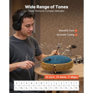 VEVOR Τύμπανο Χάλυβα 30,5cm με 13 Νότες σε Ντο Μείζονα, Σκούρο Μπλε...