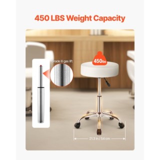 VEVOR Λευκός Στρογγυλός Σκαμπό με Ρόδες και Ρυθμιζόμενο Ύψος YDBSNL...